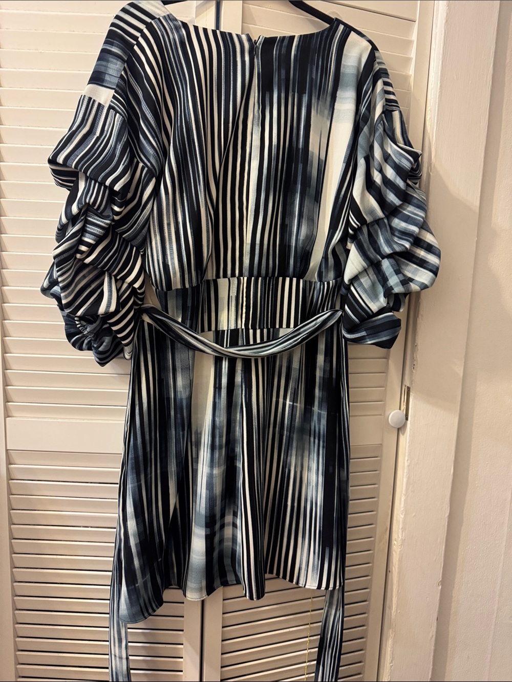 Bar III Striped Wrap Mini Dress in Navy, Black & White - Picture 6 of 6